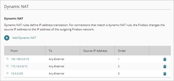 Screen shot of the Dynamic NAT configuration page