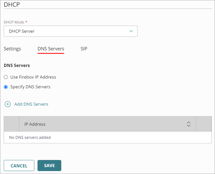 Screenshot of DNS Servers section