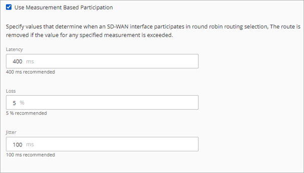 Screen shot of the settings for measurement-based participation