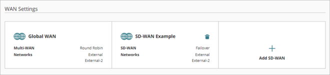 Screen shot of the WAN Settings section of the Networks page, with Global WAN and SD-WAN settings configured