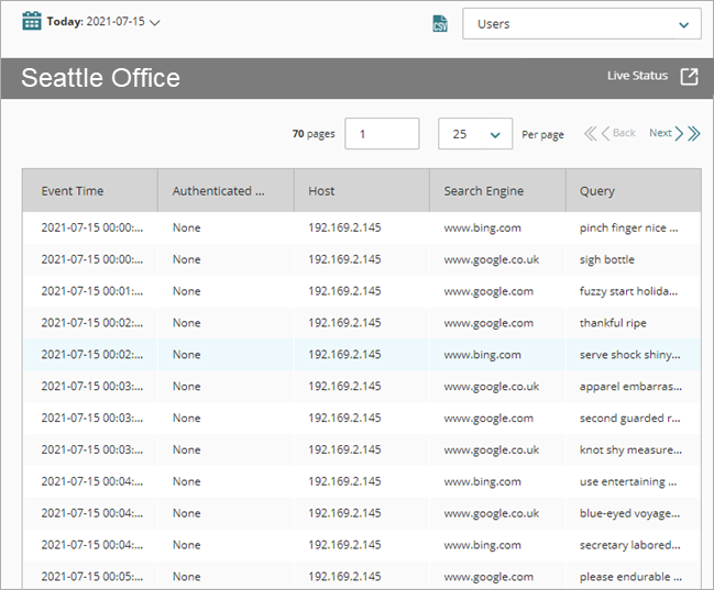 Screen shot of Search Engine report