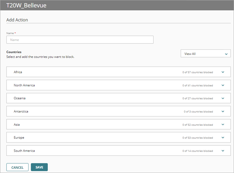 Screen shot of WatchGuard Cloud Geolocation Add Action page