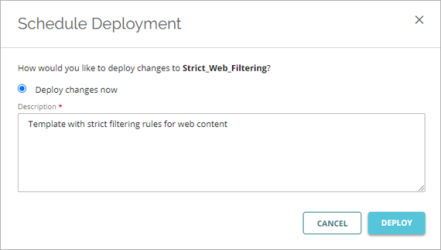Screen shot of the Schedule Deployment dialog box for a template deployment