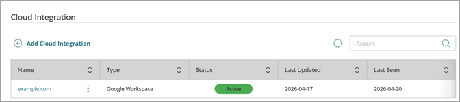 Screenshot of a successful cloud integration added to NDR that shows the Active status