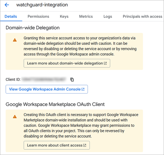 Screenshot of the Details tab in the Google Cloud console