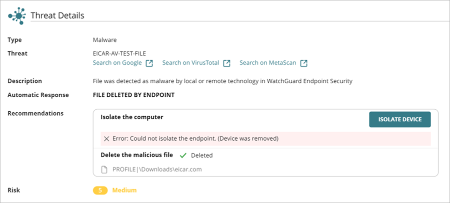 Screen shot of a remediation blocking error on the Incident Details page