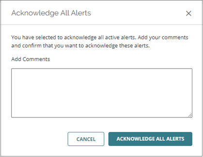 Screen shot of WatchGuard Cloud Acknowledge All Alerts dialog box