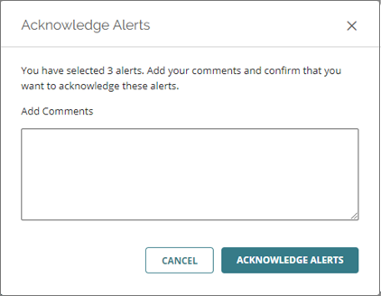 Screen shot of WatchGuard Cloud Acknowledge Alerts dialog box