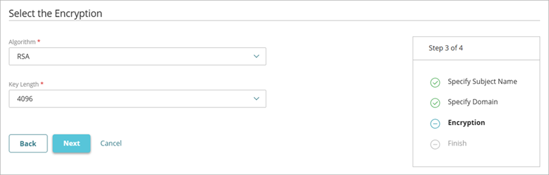 Screenshot of the Select the Encryption page in the Let's Encrypt workflow