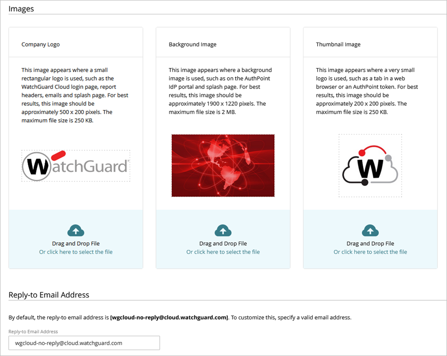 Screenshot of the Custom Branding page in WatchGuard Cloud