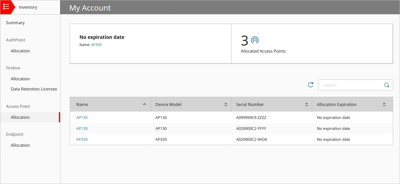 Screen shot of the Access Point allocation for a managed account