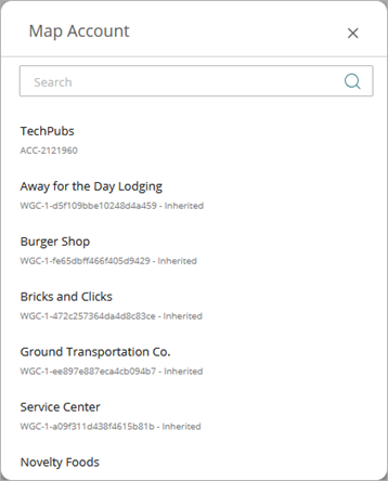 Screen shot of the PSA Integration Map Accounts dialog box