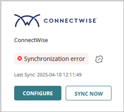 Screen shot of ConnectWise synchronization error