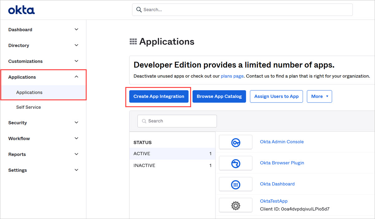Screen shot of the Okta Add Application page