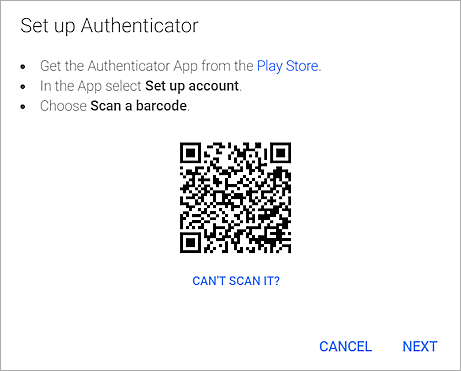 Screen shot that shows a Google Authenticator QR code.
