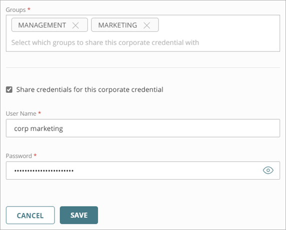 Screen shot of the Add Corporate Credentials page.