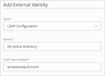 Screen shot that shows the Add External Identity page.