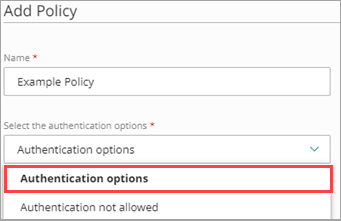 Screen shot of selecting the authentication options on the Add Policy page.