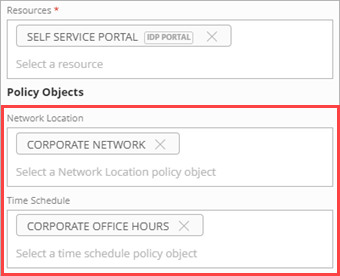 Screen shot of the Policy Objects selection on the Add Policy page.