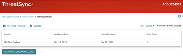 Screenshot of the NDR for Firebox tab license details page