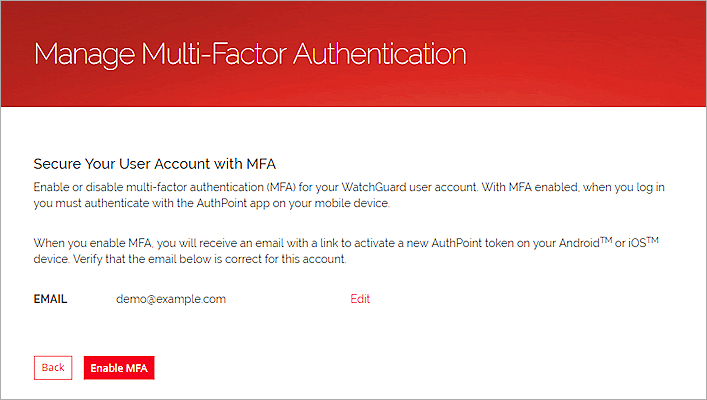 Screen shot of the Manage Multi-Factor Authentication page.