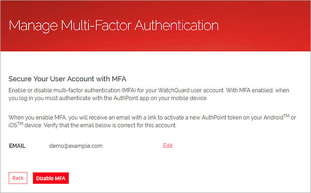 Screen shot of the Manage Multi-Factor Authentication page.