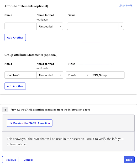Screenshot of Okta, group attribute