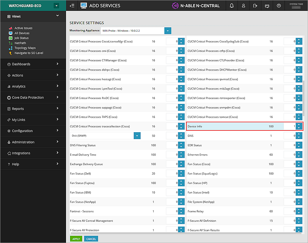 Screenshot of monitor appliance page in N-central