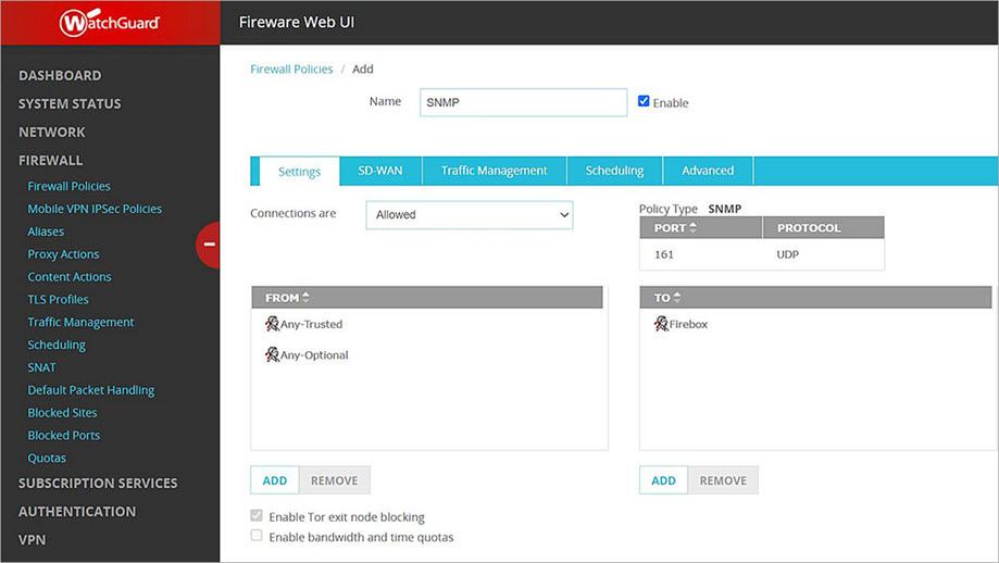 Screen shot of the Add Policy page