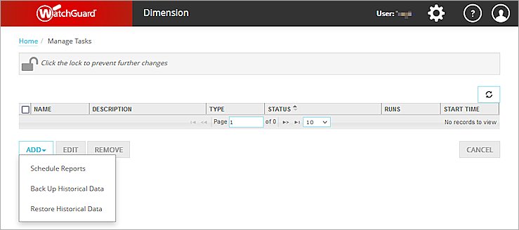 Screen shot of the Manage Tasks page