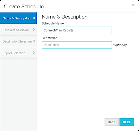 Screen shot of the Create Schedule Name and Description dialog box