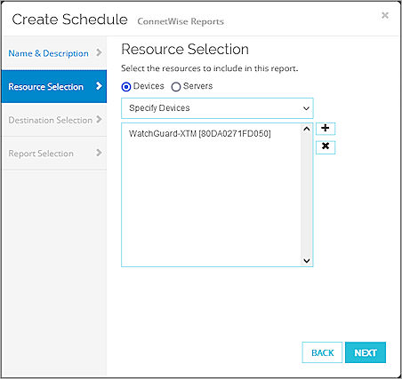 Screen shot of  the Create Schedule Resource Selection dialog box