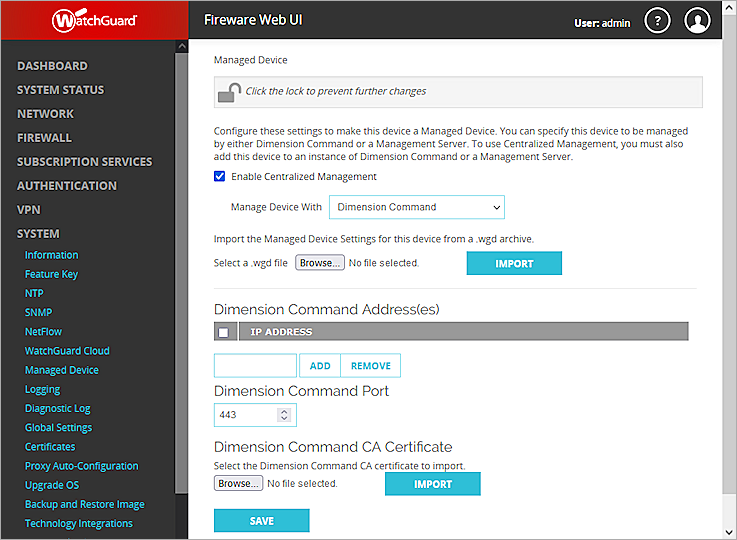 Screen shot of the Managed Device page