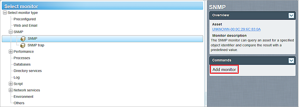 Screen shot of the Select Monitor page