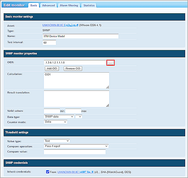Screen shot of the Basic tab
