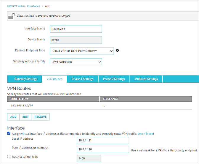 Screenshot of Firebox, picture VPN Routes
