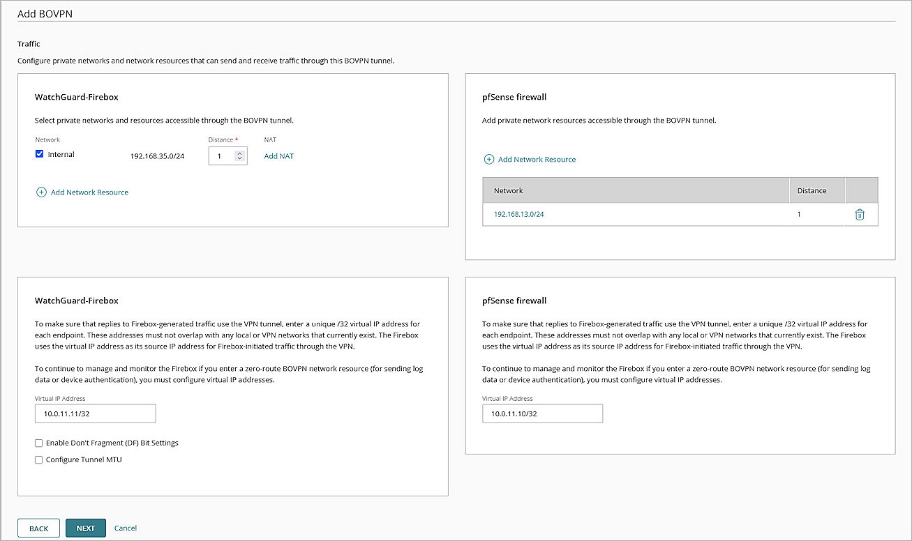 Screenshot of WGC, WGC traffic private network and virtual ip address.