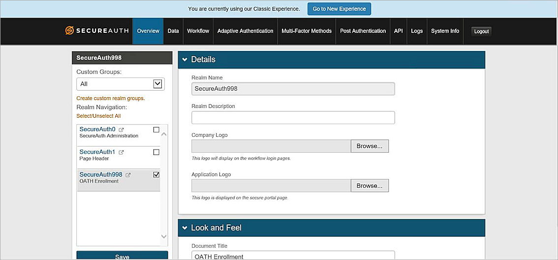 Screenshot of the SecureAuth admin console dialog box, Overview tab