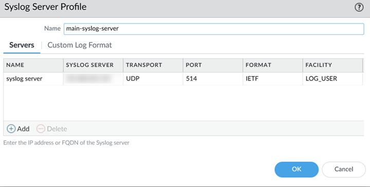 Screen shot of the Palo Alto Networks firewall settings