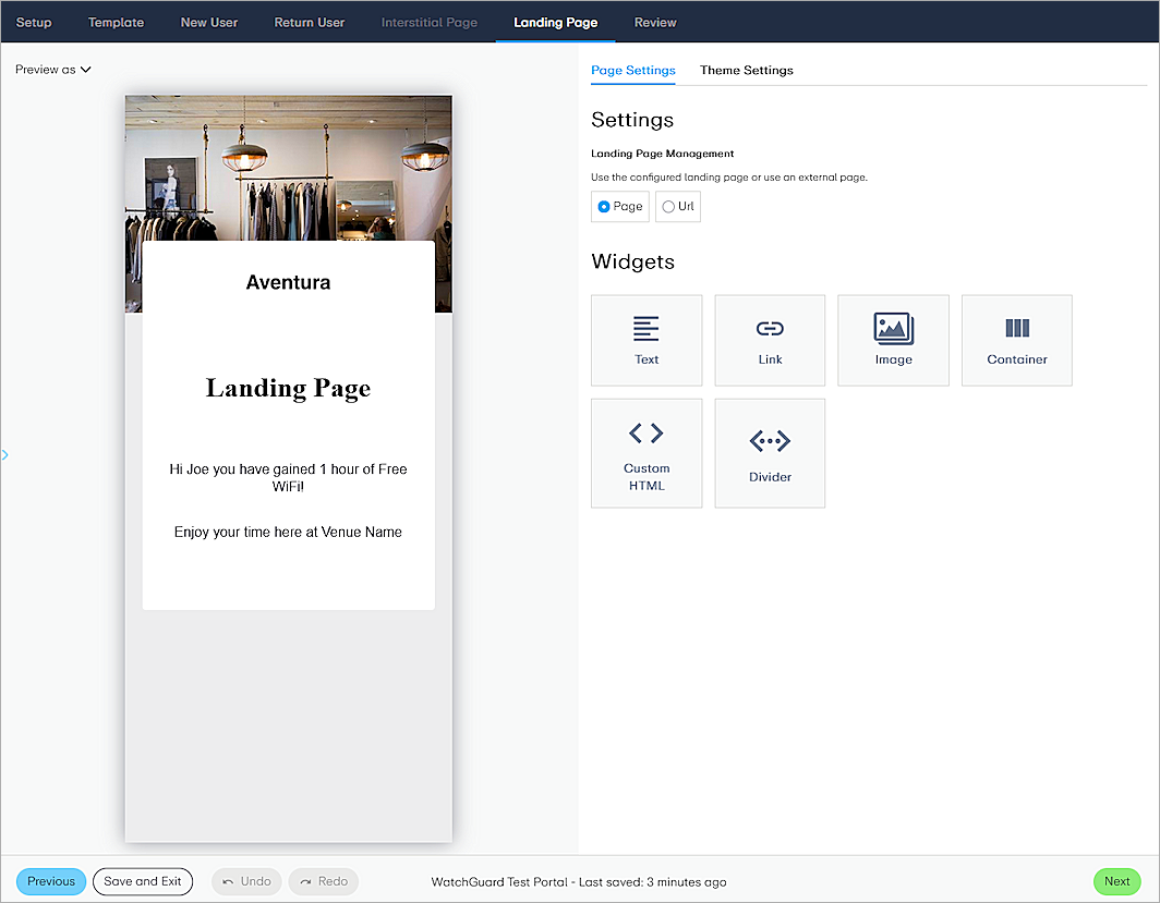 Screen shot of the Landing Page configuration in Beonic