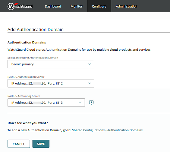Screenshot of the Add Authentication Domain page in an Access Point Site