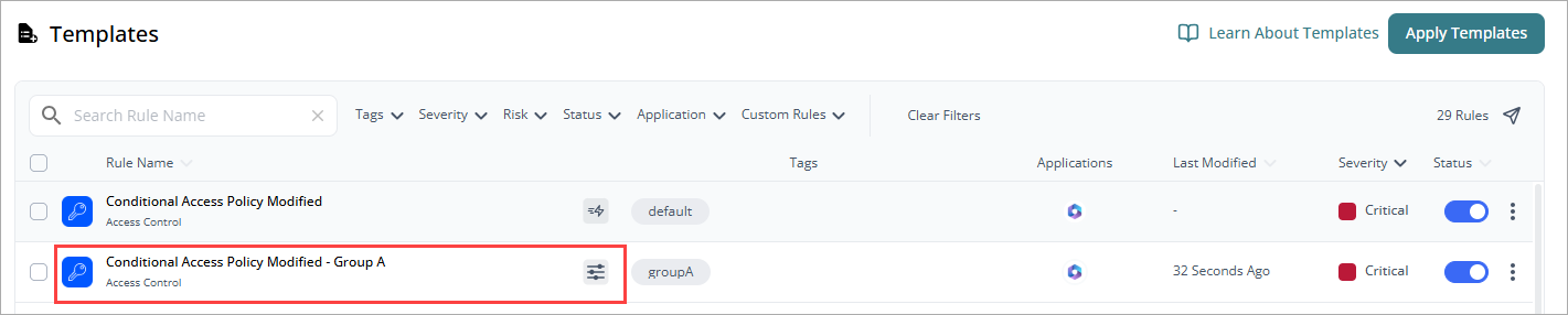 Screenshot of threat rule duplicate template in CloudDR