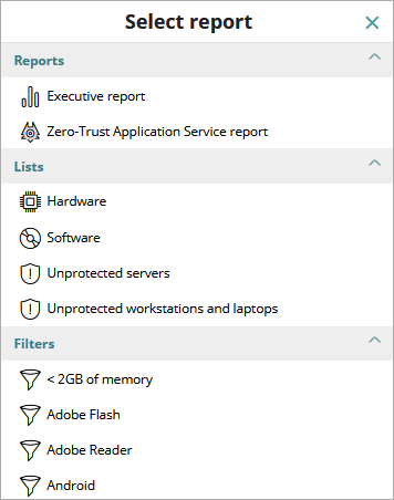 Screen shot of the Select Report dialog box