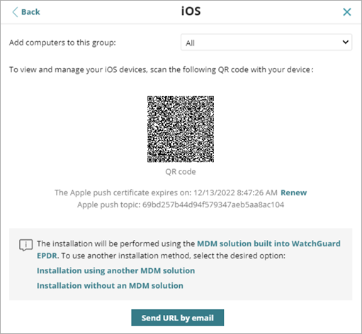 Screen shot of QR code for add iOS device