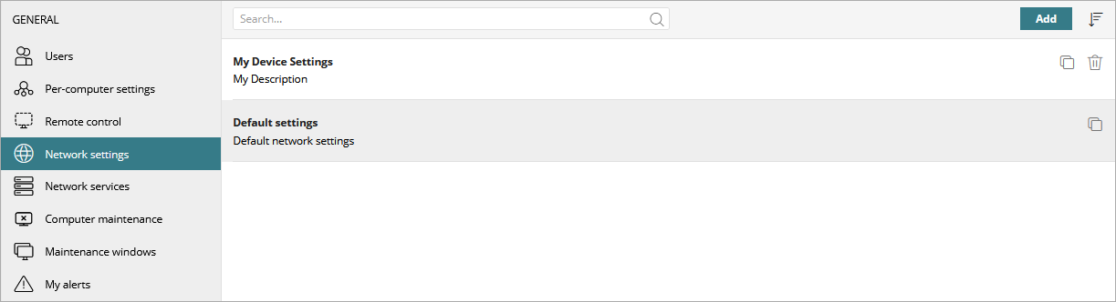 Screen shot of Network Settings page.