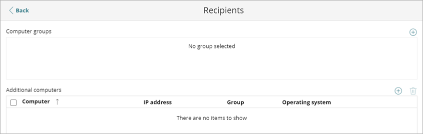 Screen shot of WatchGuard Endpoint Security, Recipients page
