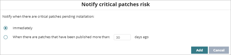 Screen shot of Notify Critical Patches Risk settings.