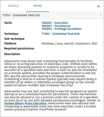 Screen shot of Incident Details MITRE page in Advanced EPDR