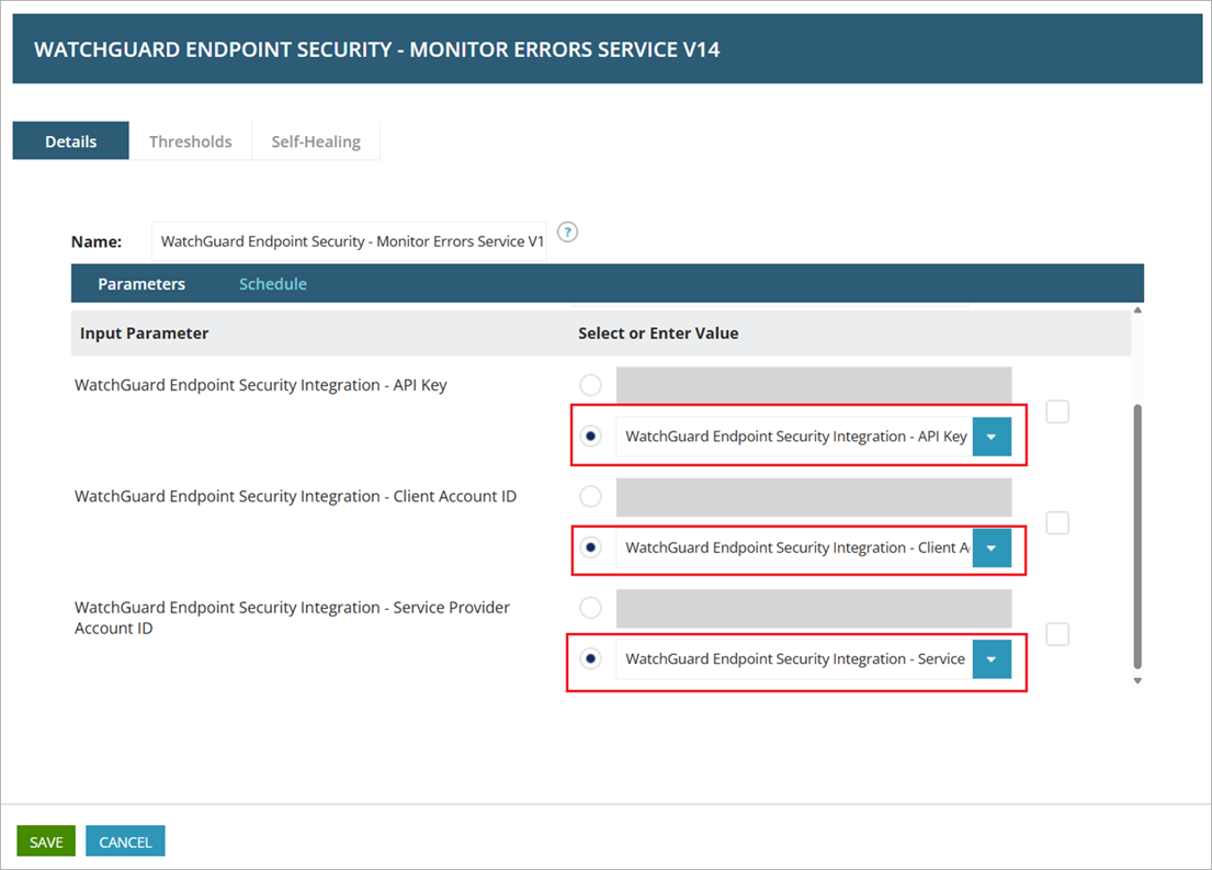 Screenshot of the properties for a custom service. 