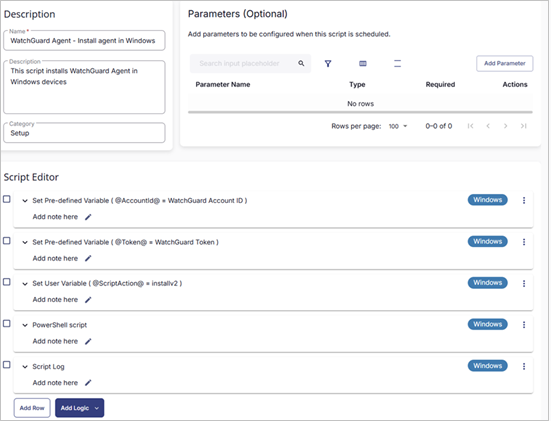 Screen shot of ConnectWise RMM, Script Editor page
